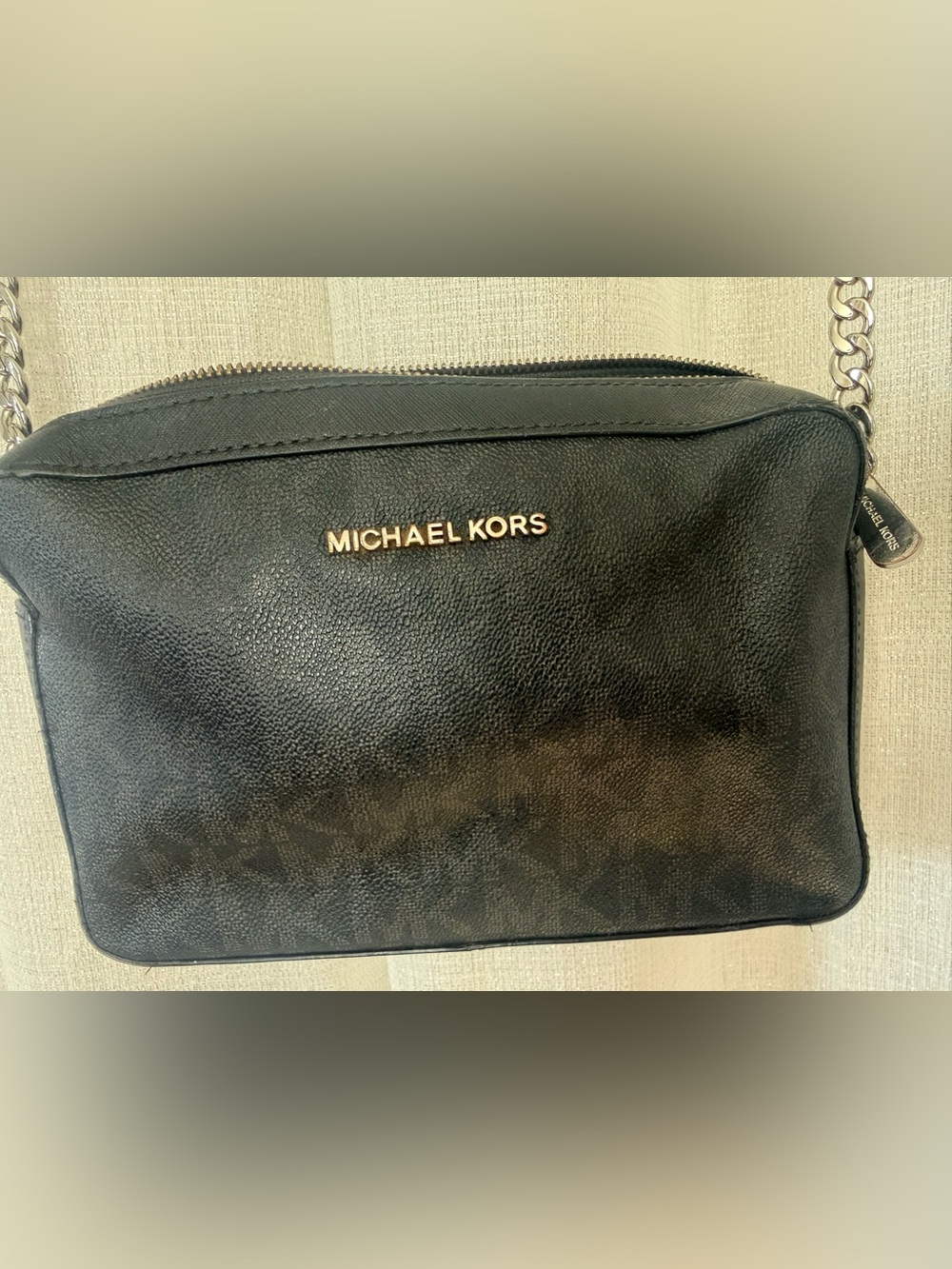 Michael Kors Jet Set Travel Black Signature Logo Crossbody Bag